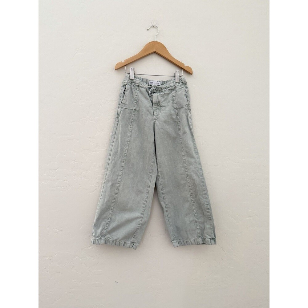 Zara Girls Sage Green Wide Leg Pants Size 7 Drawstring Waist